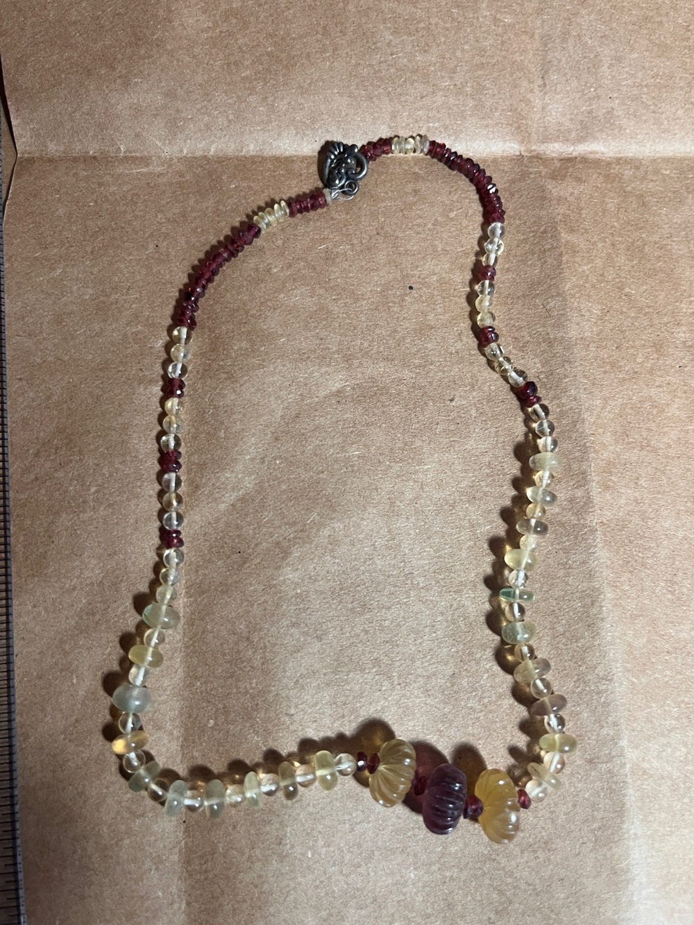 Handmade Citrine and Garnet Beaded Necklace - Yellow & Deep Red